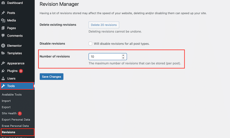 Control the number of revisions - Source: Companion Revision Manager