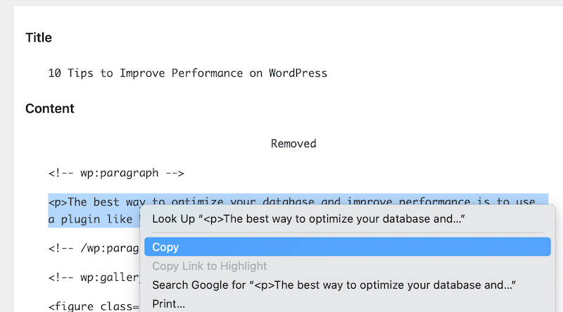 Copy the content you want to restore and paste it back into the editor - Source: my WordPress revisions interface