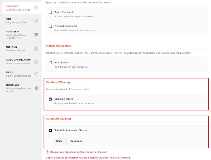Database Cleanup and Automatic Cleanup - Source: WP Rocket