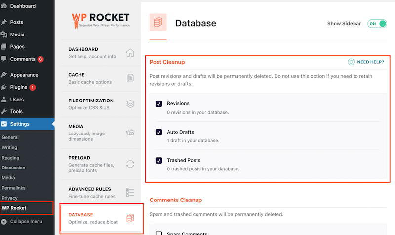 Deleting old post revisions quickly with WP Rocket - Source: WP Rocket