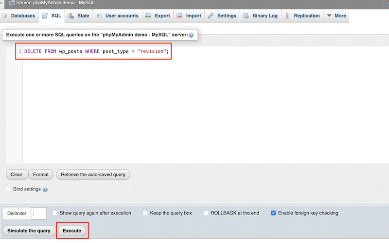 Final button to execute the query - Source: phpMyAdmin