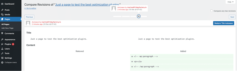 What an autosave looks like on WordPress from the revisions page - Source: my WordPress admin